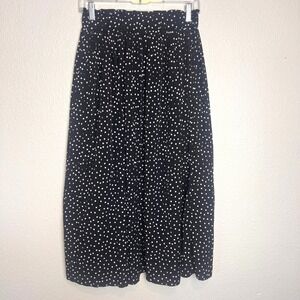 SIMLU Black White Polka Dot Pleated Midi Skirt Small Pockets S480
